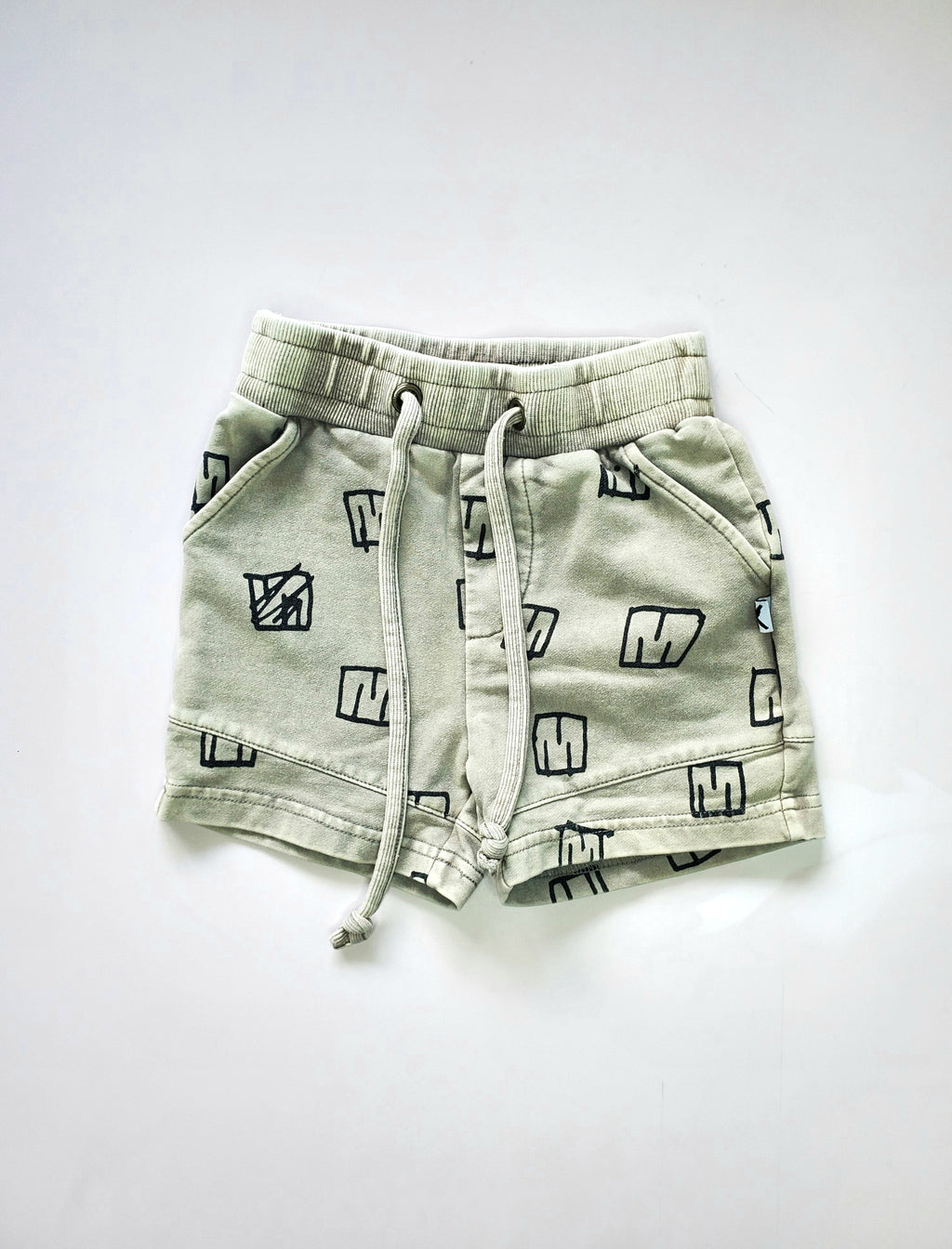 Minti Sketched Logo Shorts (Size 1 year)