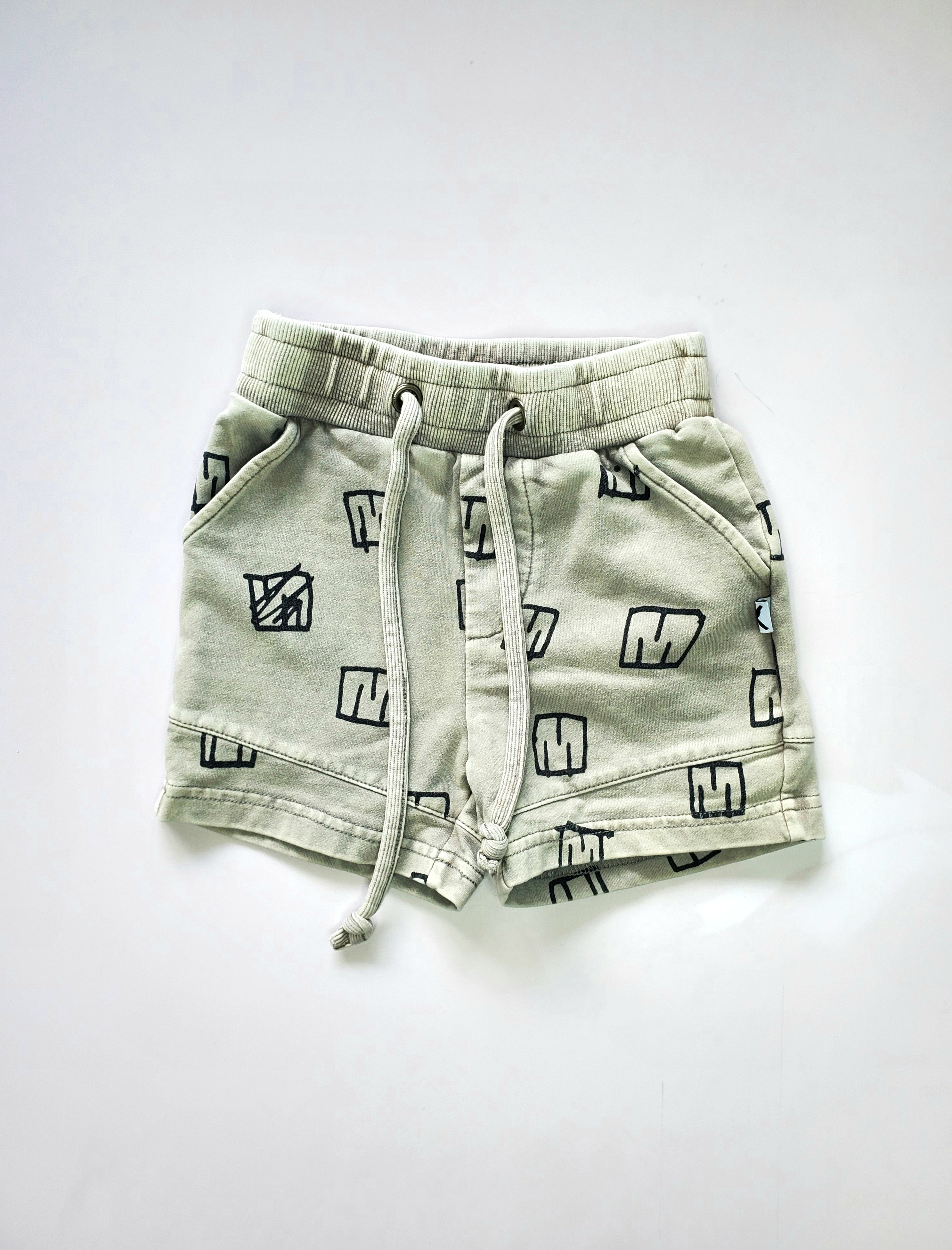 Minti Sketched Logo Shorts (Size 1 year)