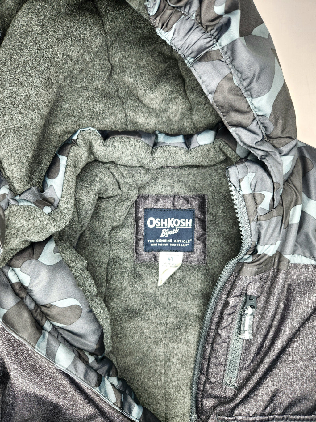 Oshkosh B'gosh Camouflage Fleece Lined Hooded Jacket (Size 4 years)