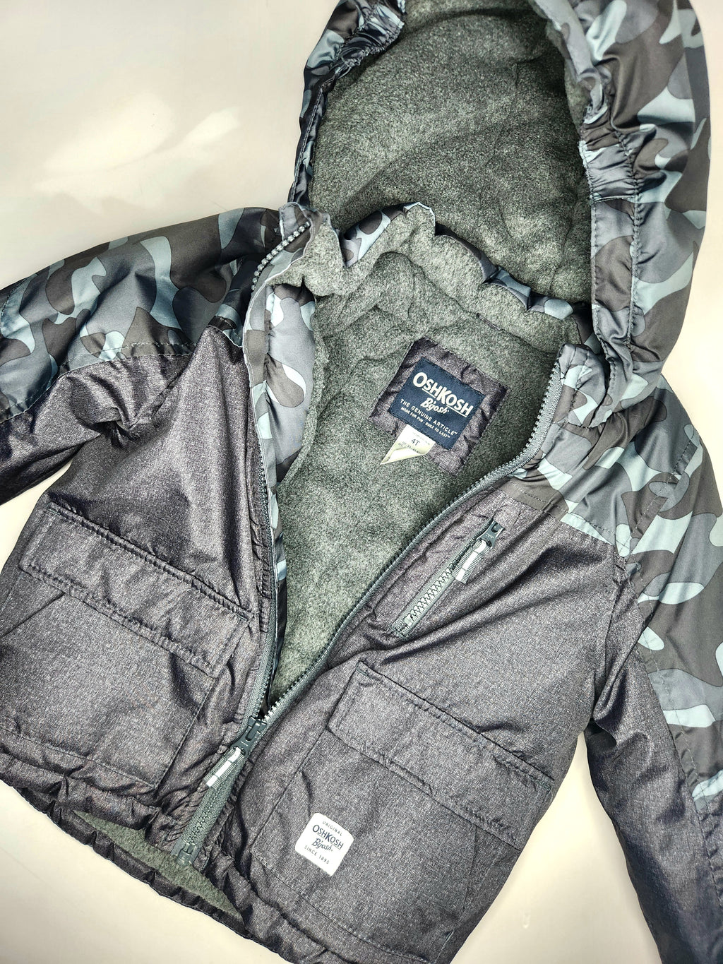 Oshkosh B'gosh Camouflage Fleece Lined Hooded Jacket (Size 4 years)