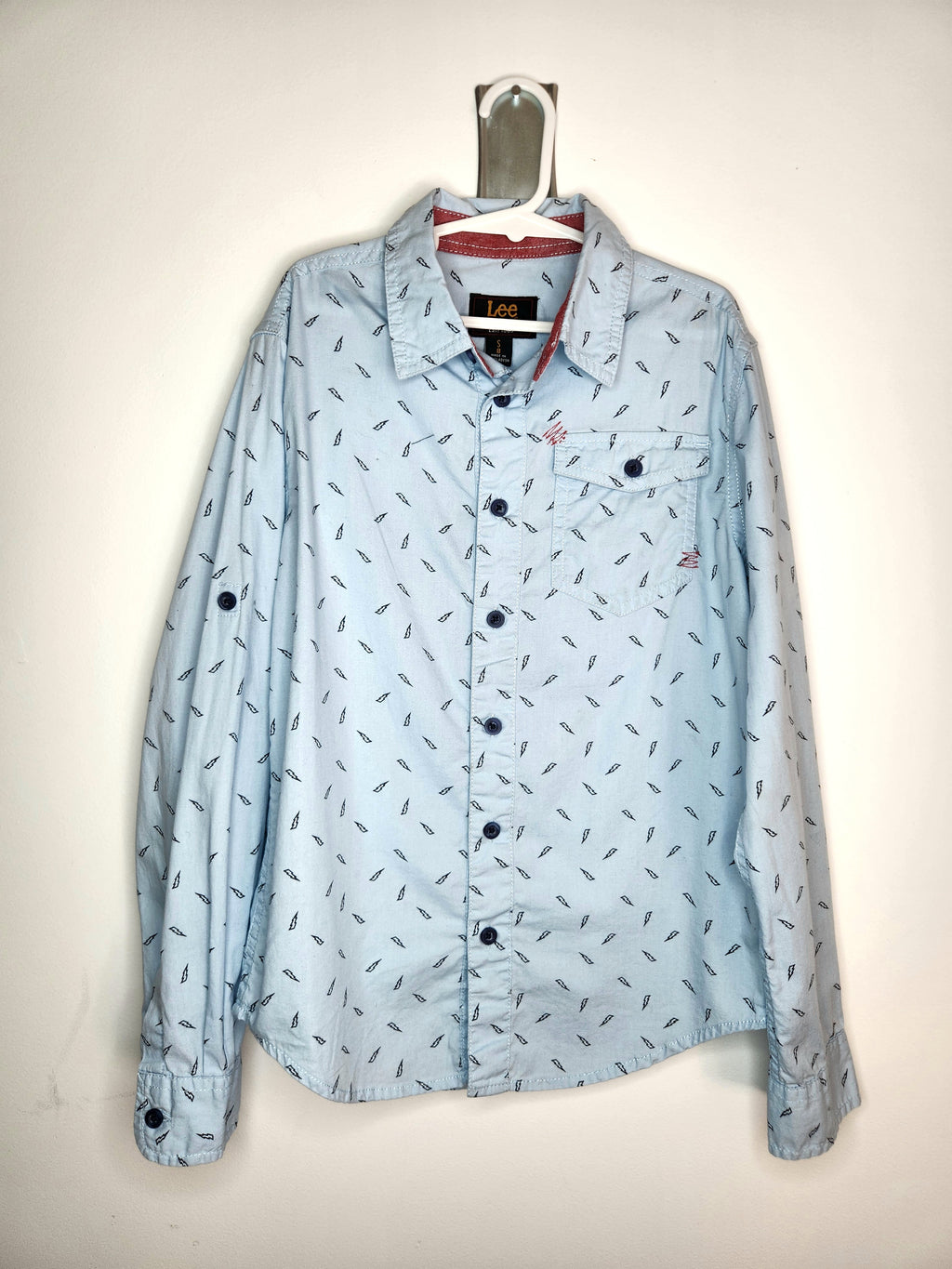 LEE Button-up Collared Shirt Smart Casual Lightening Bolt Print (Size 8 years)