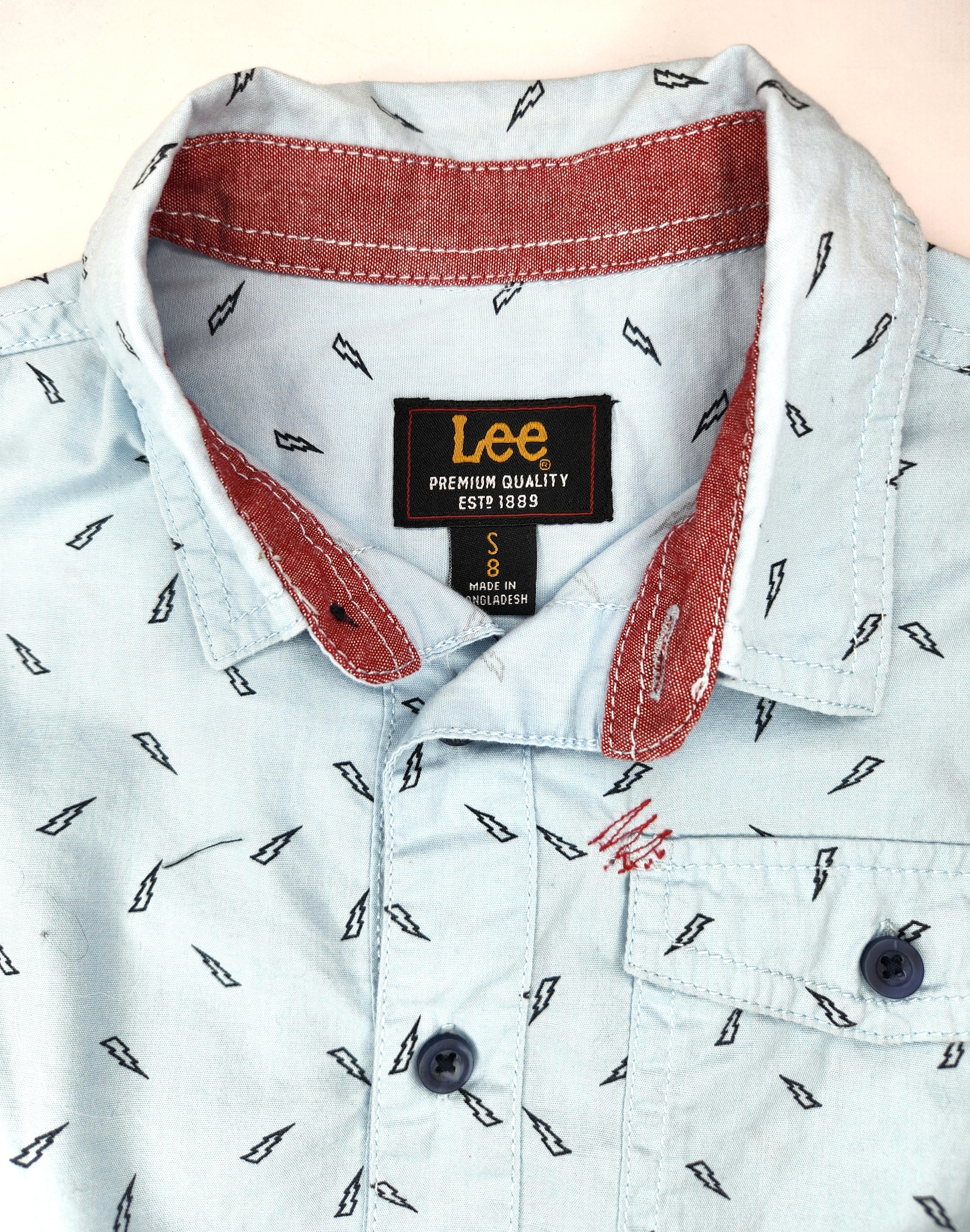 LEE Button-up Collared Shirt Smart Casual Lightening Bolt Print (Size 8 years)