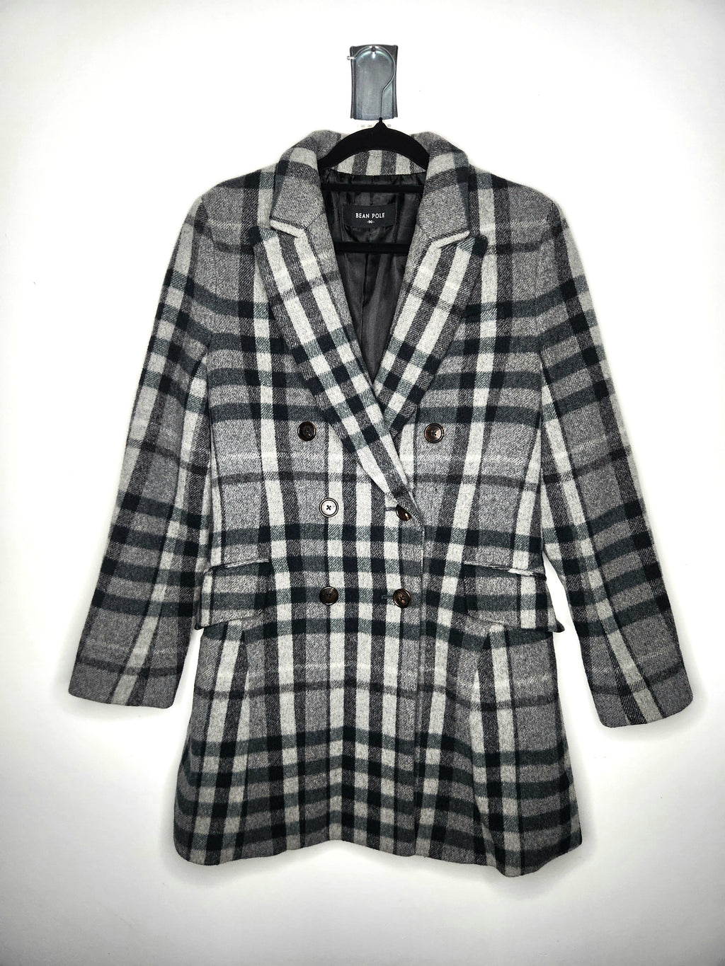 Bean Pole Designer Wool Blend Plaid Collared Coat (Size 8)