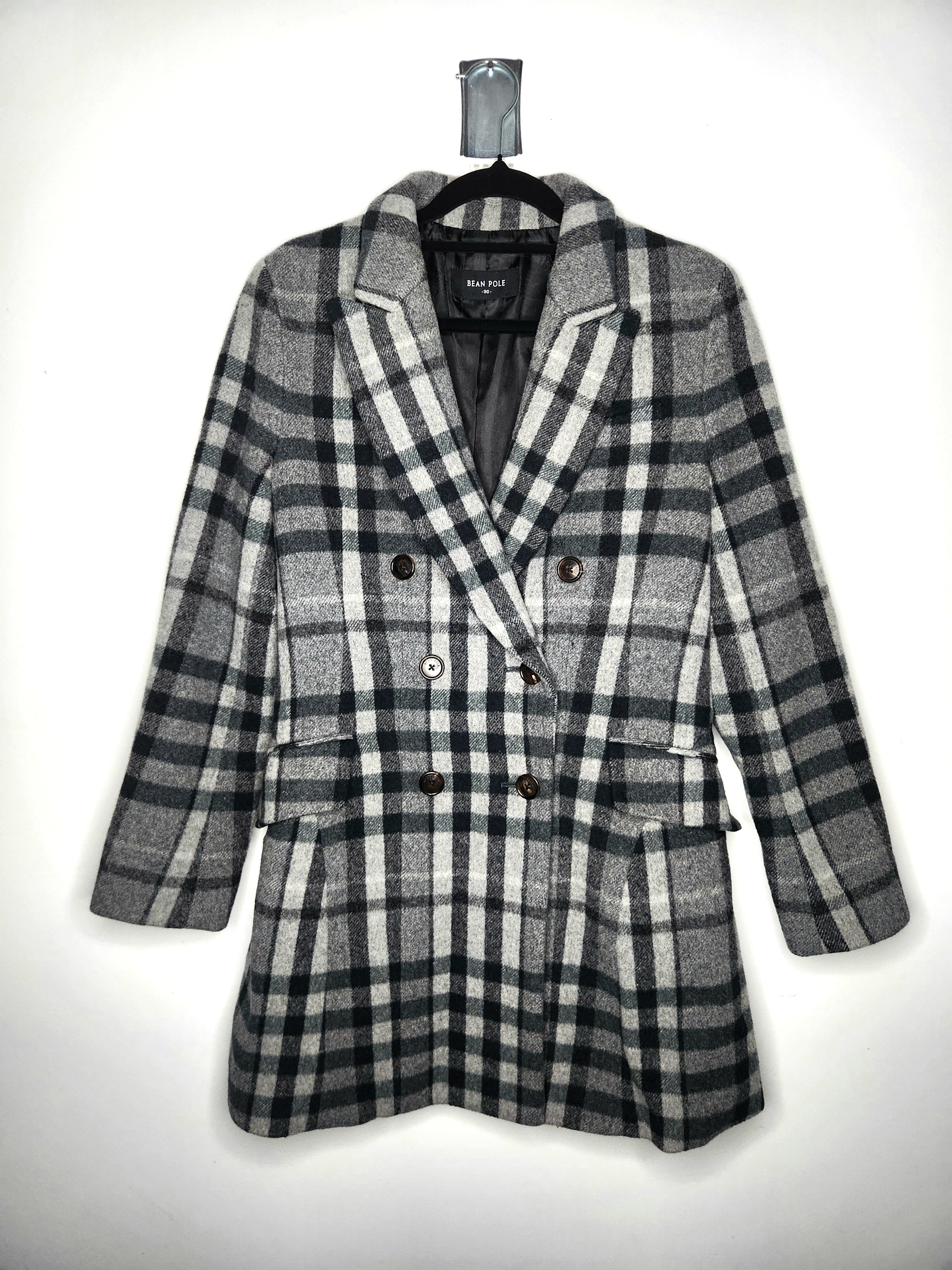 Bean Pole Designer Wool Blend Plaid Collared Coat (Size 8)