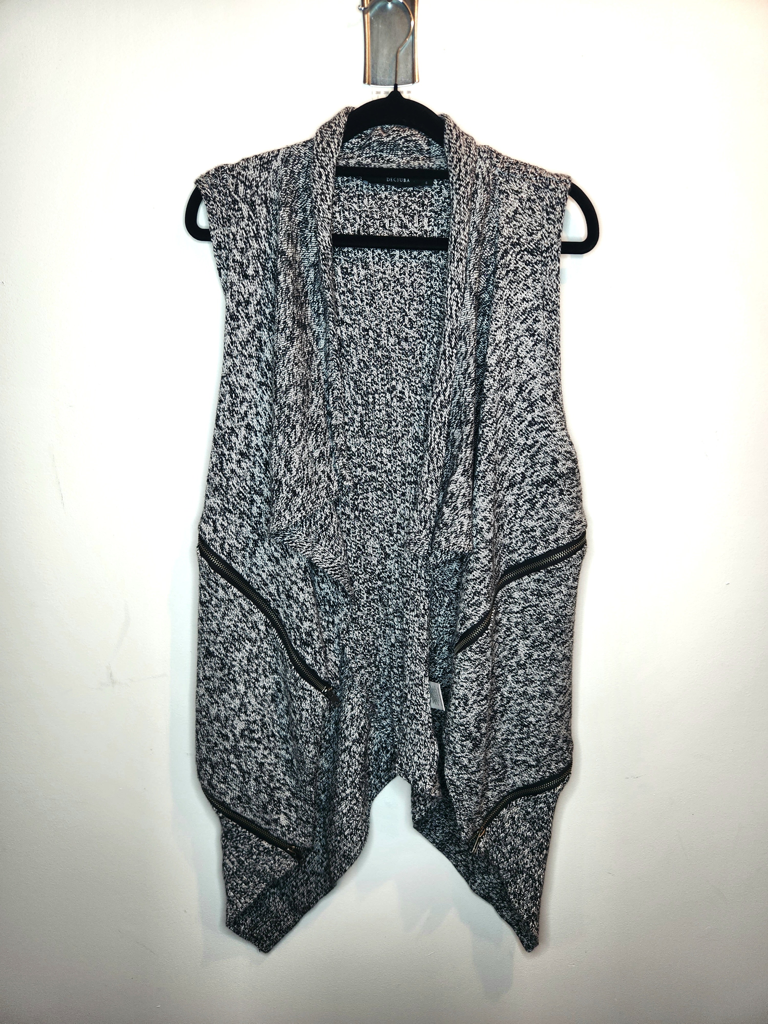Decjuba Open-Front Waterfall Cardigan Marled Sleeveless Knit Vest (Size 8)