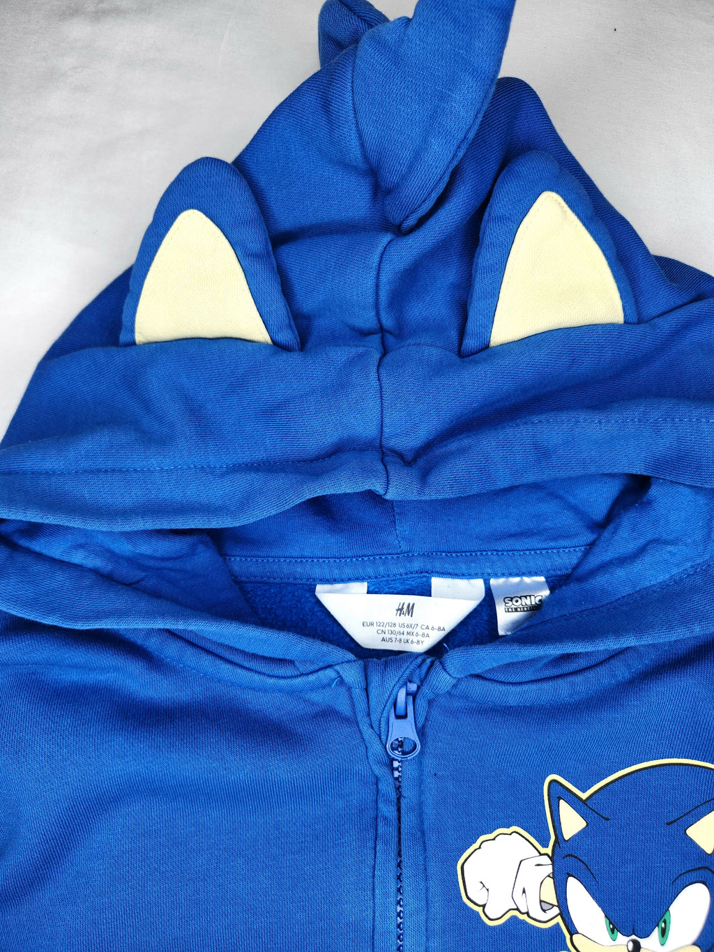 H&M Licensed Sonic the Hedgehog Full Zip Hooded Sweatshirt with 3D Ears (Size 7 years)