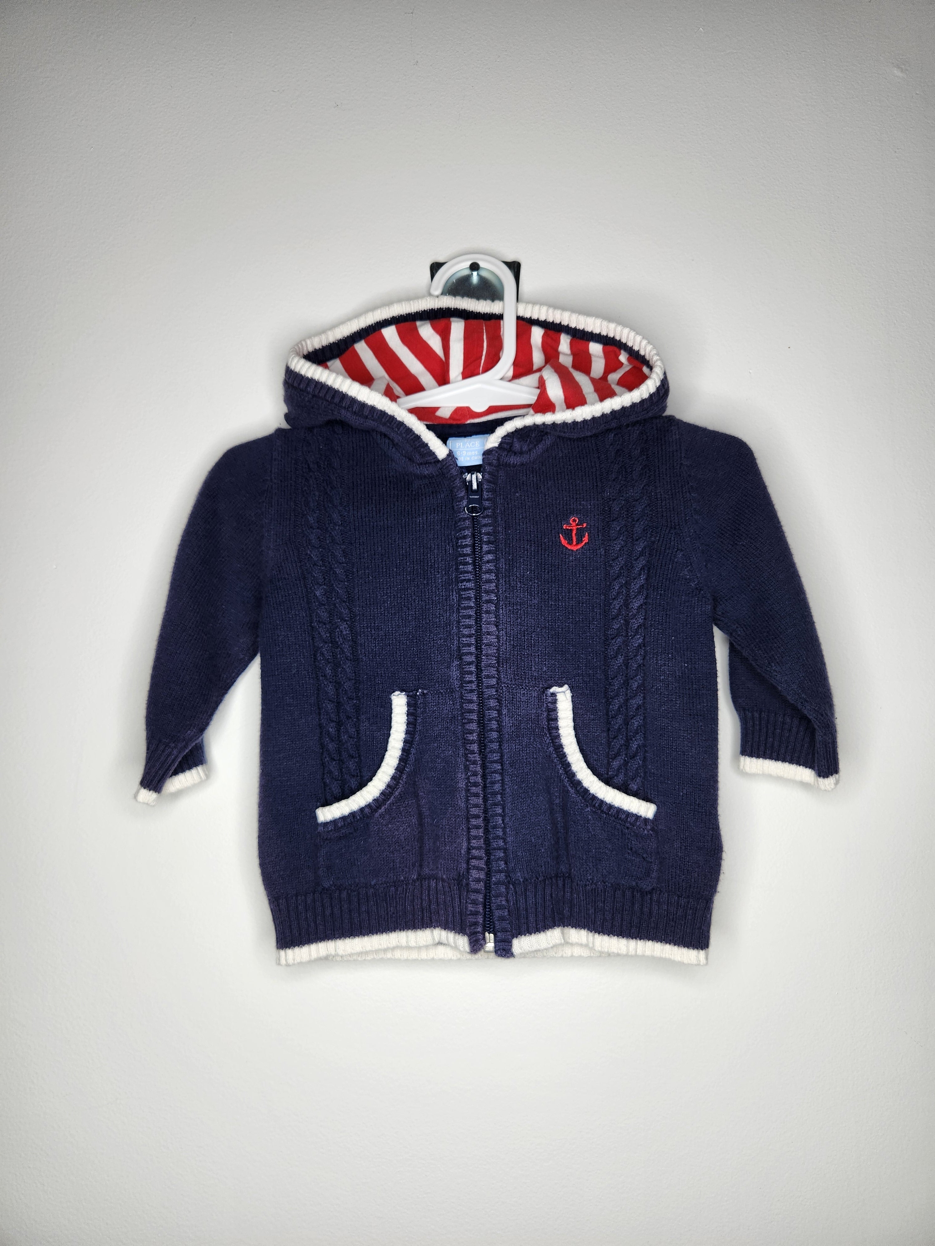 PLACE Nautical Zip-up Knit Hooded Sweater Jacket (Size 3-6m)
