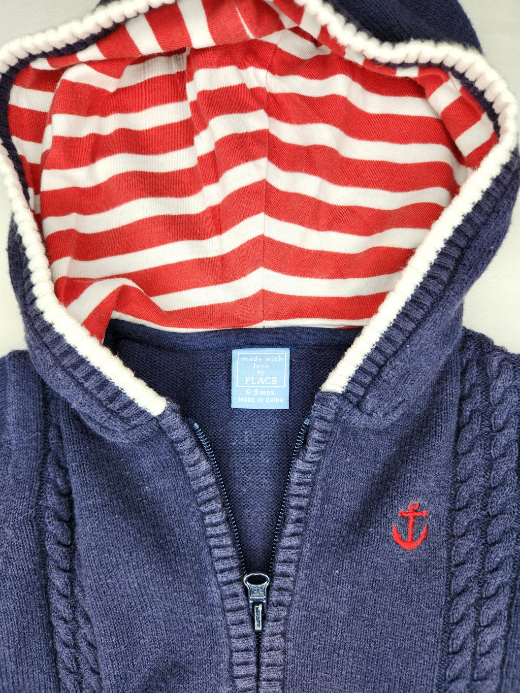 PLACE Nautical Zip-up Knit Hooded Sweater Jacket (Size 3-6m)