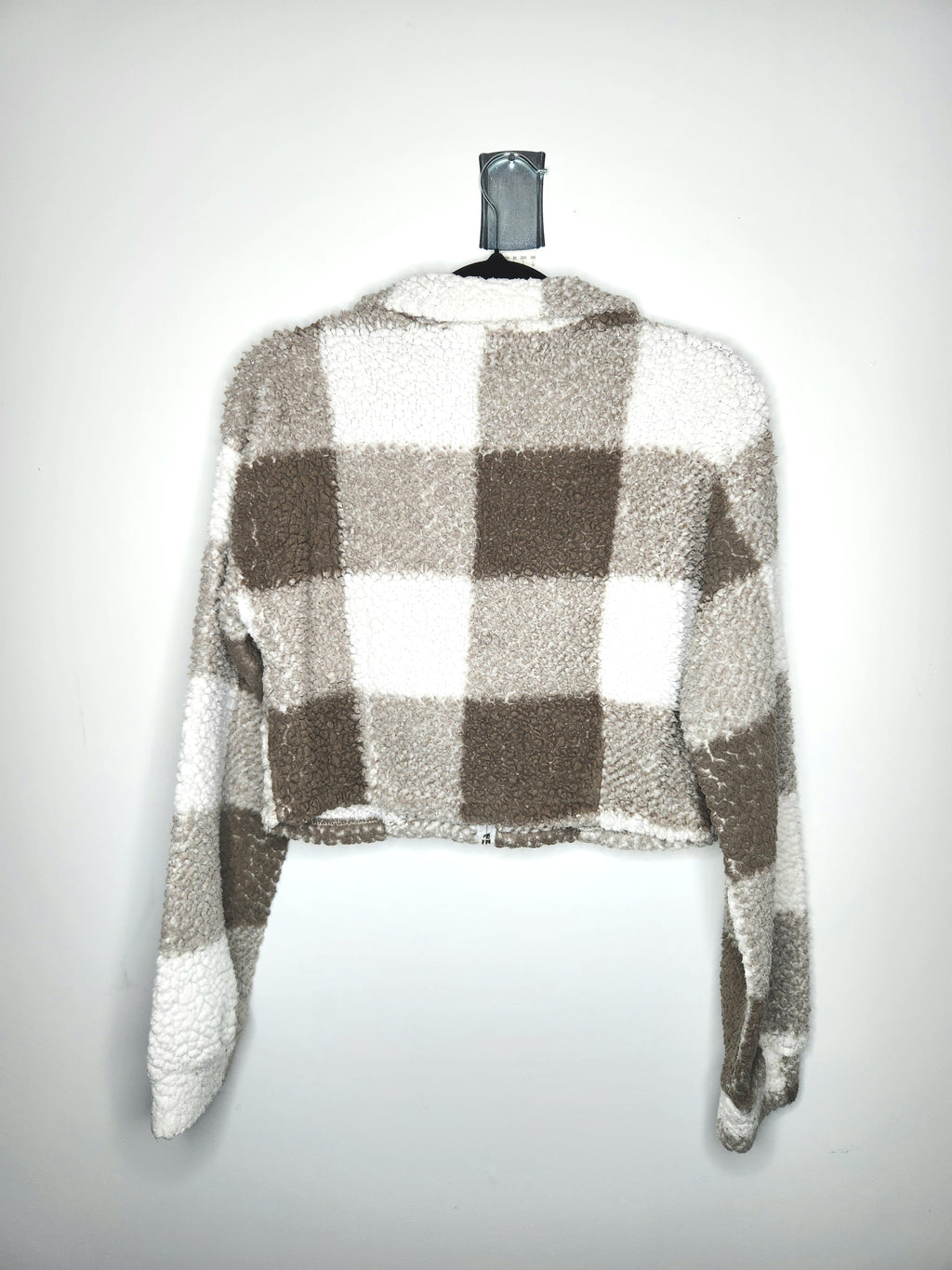 Teddy Fleece Cropped Buffalo Check Sherpa Jacket (Size 8)