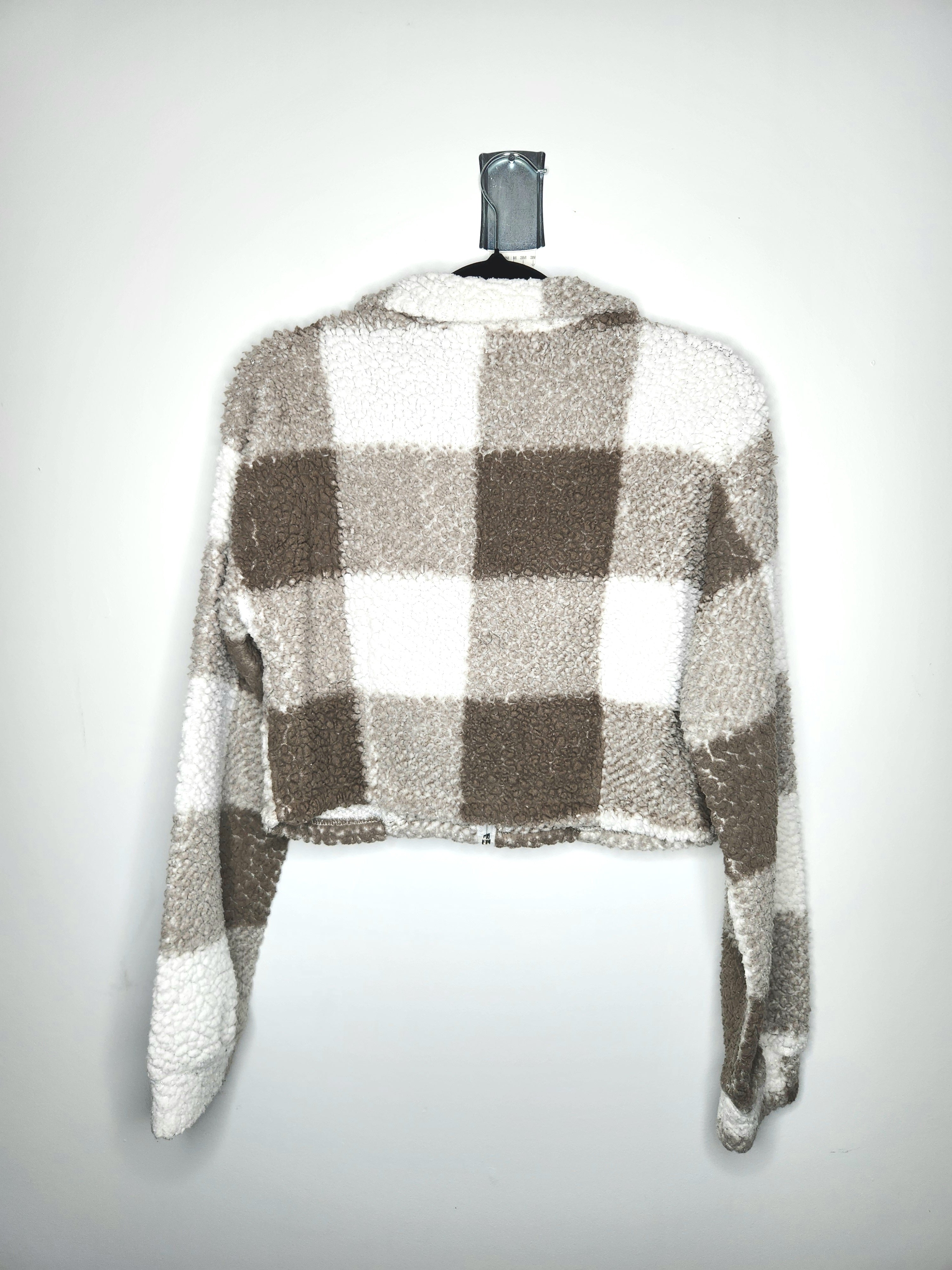 Teddy Fleece Cropped Buffalo Check Sherpa Jacket (Size 8)