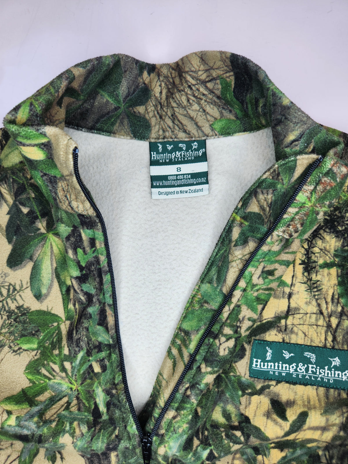 Hunting & Fishing Half Zip Camouflage Fleece Sweater (Size 8)