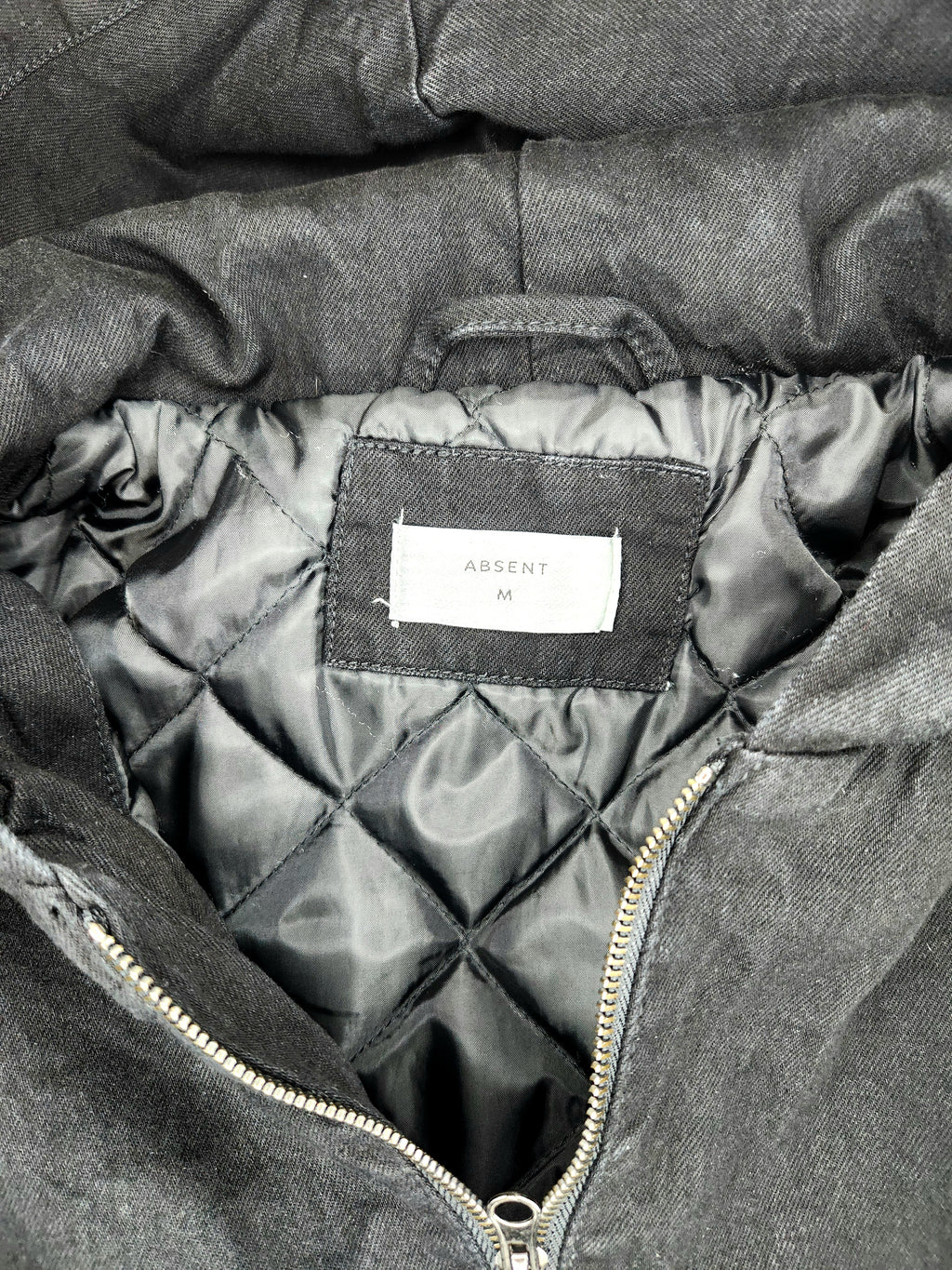 Absent Full Zip Hooded Denim Bomber Jacket (Size M)