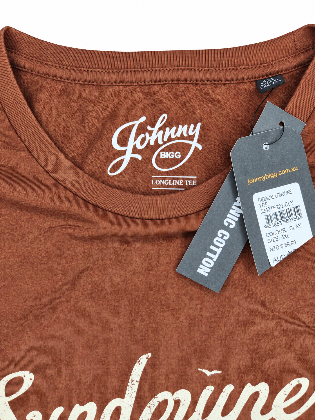 Johnny Bigg 100% Organic Cotton Tropical Longline Tee NEW (Size 4XL)