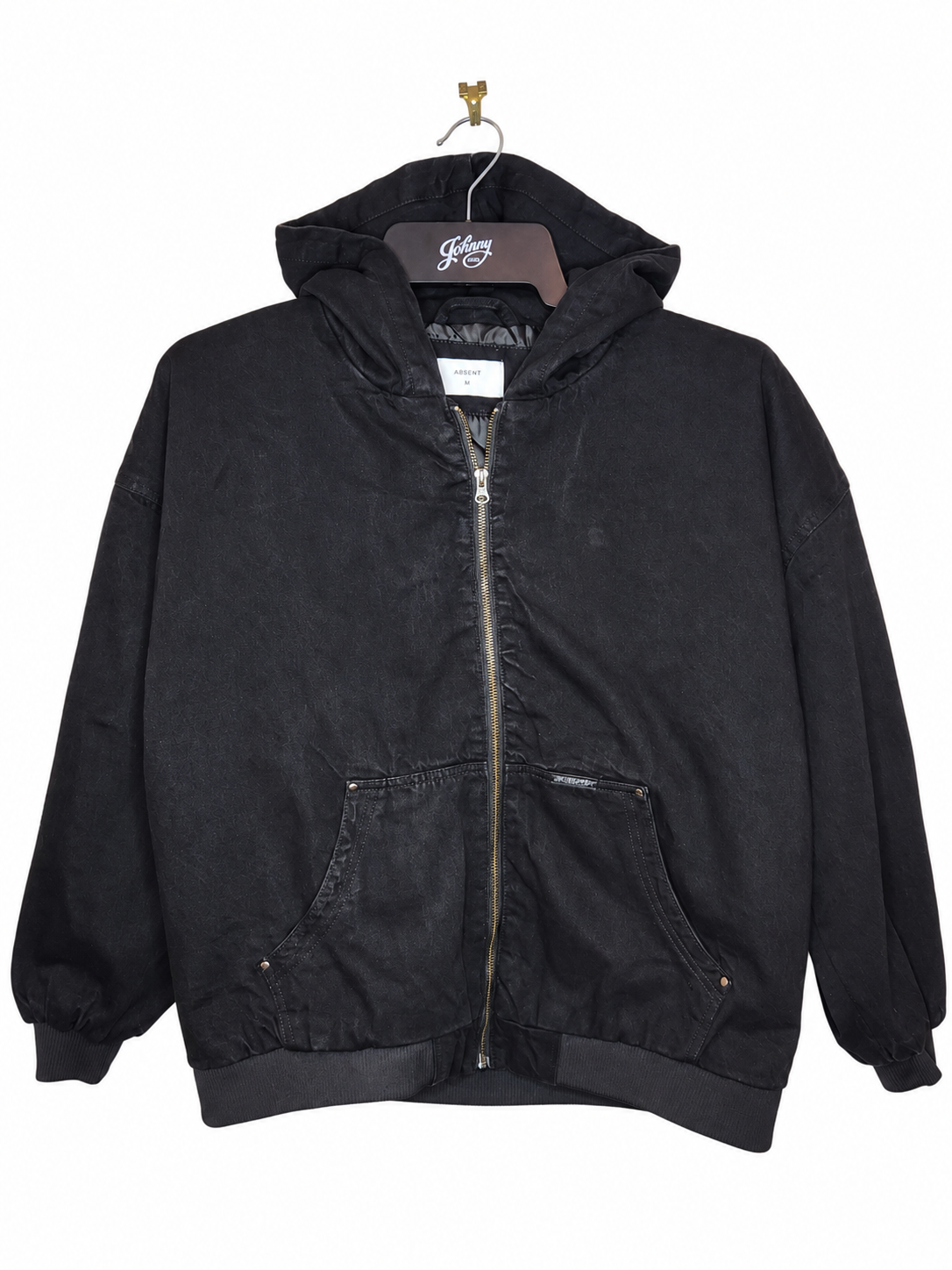Absent Full Zip Hooded Denim Bomber Jacket (Size M)