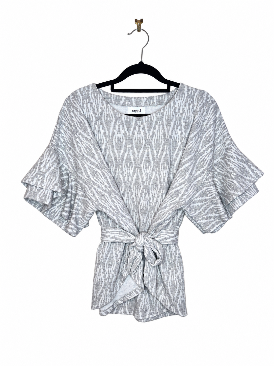 Seed Heritage Patterned Kimono Tie-hem Blouse (Size 10)