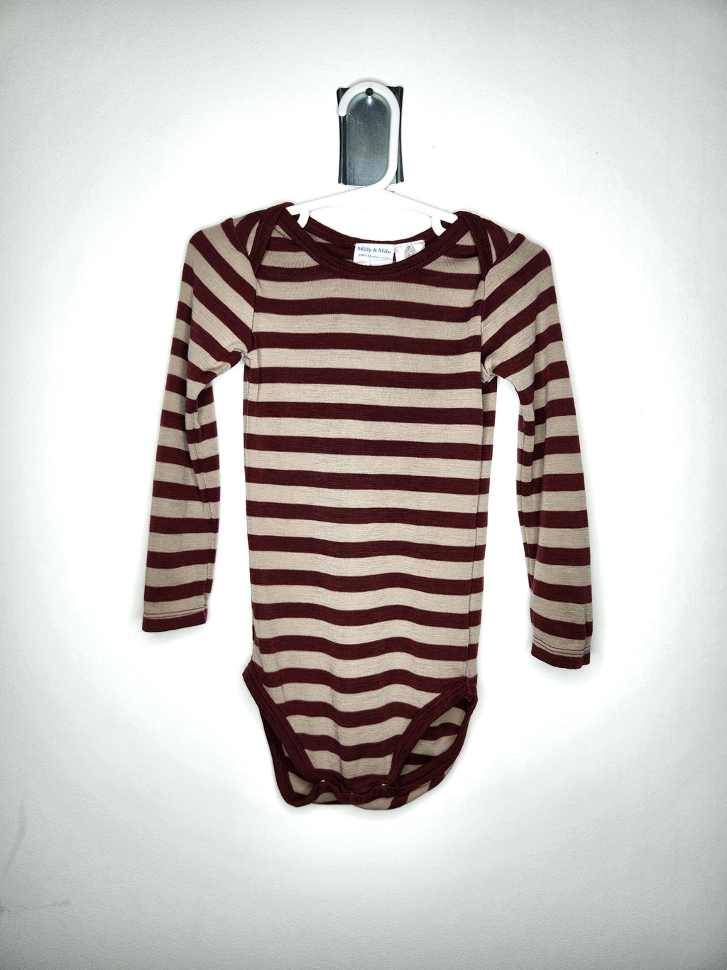 Milly & Milo 100% Merino Wool Long Sleeve Striped Bodysuit (Size 18-24m)