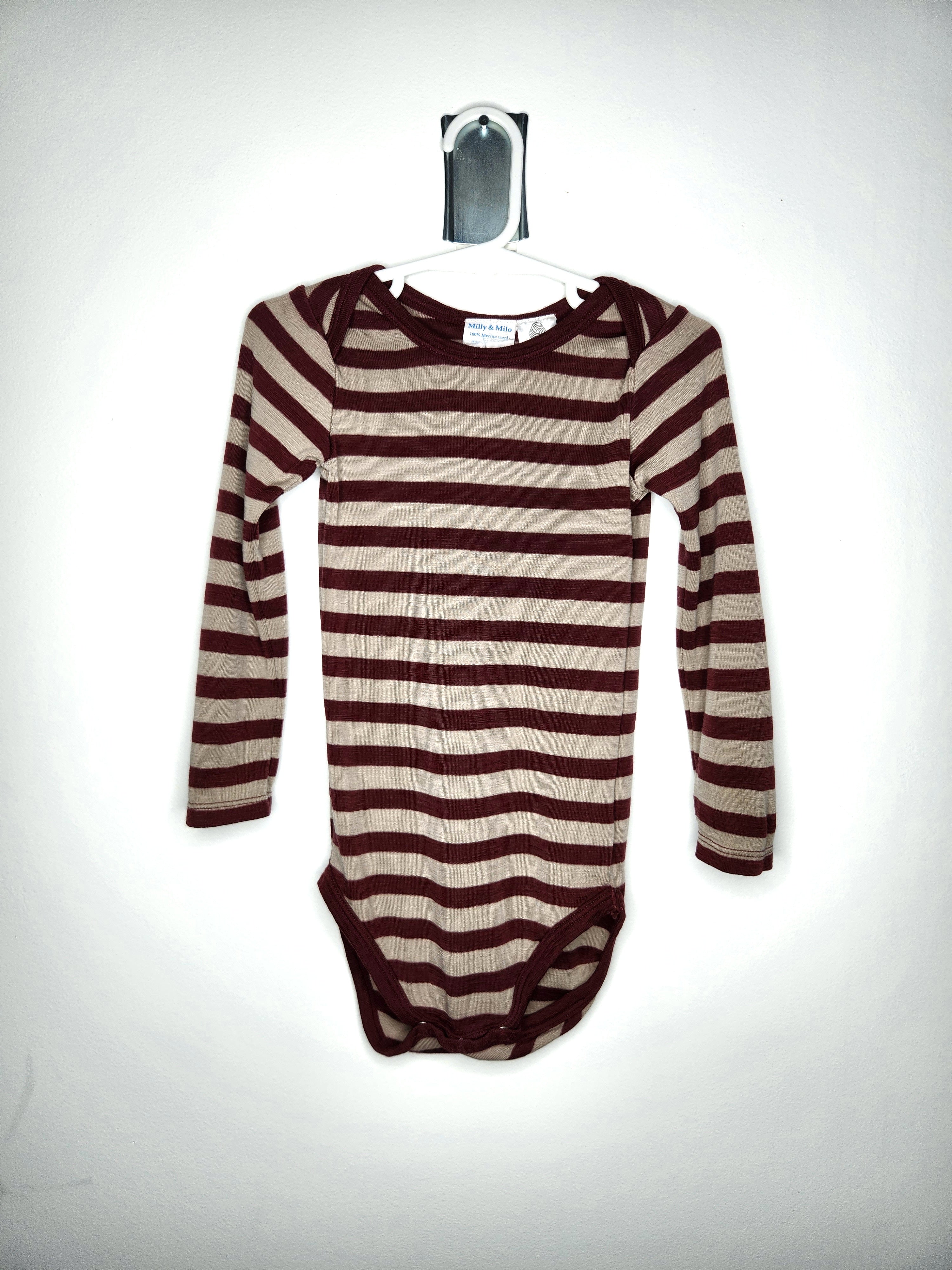 Milly & Milo 100% Merino Wool Long Sleeve Striped Bodysuit (Size 18-24m)