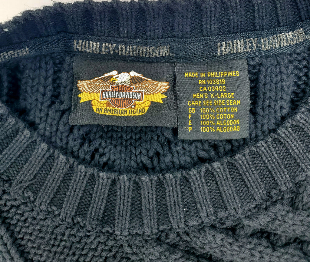 Harley-Davidson Heavyweight Motorcycle Biker Cable Knit Sweater, Embroidered Logo (Size XL)