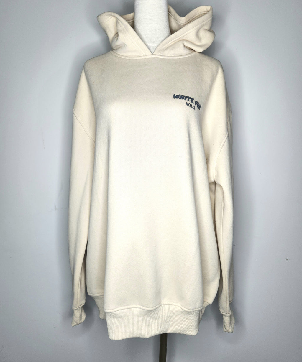 White Fox Fleece Lined Oversized Hooded Sweater (Size 14)