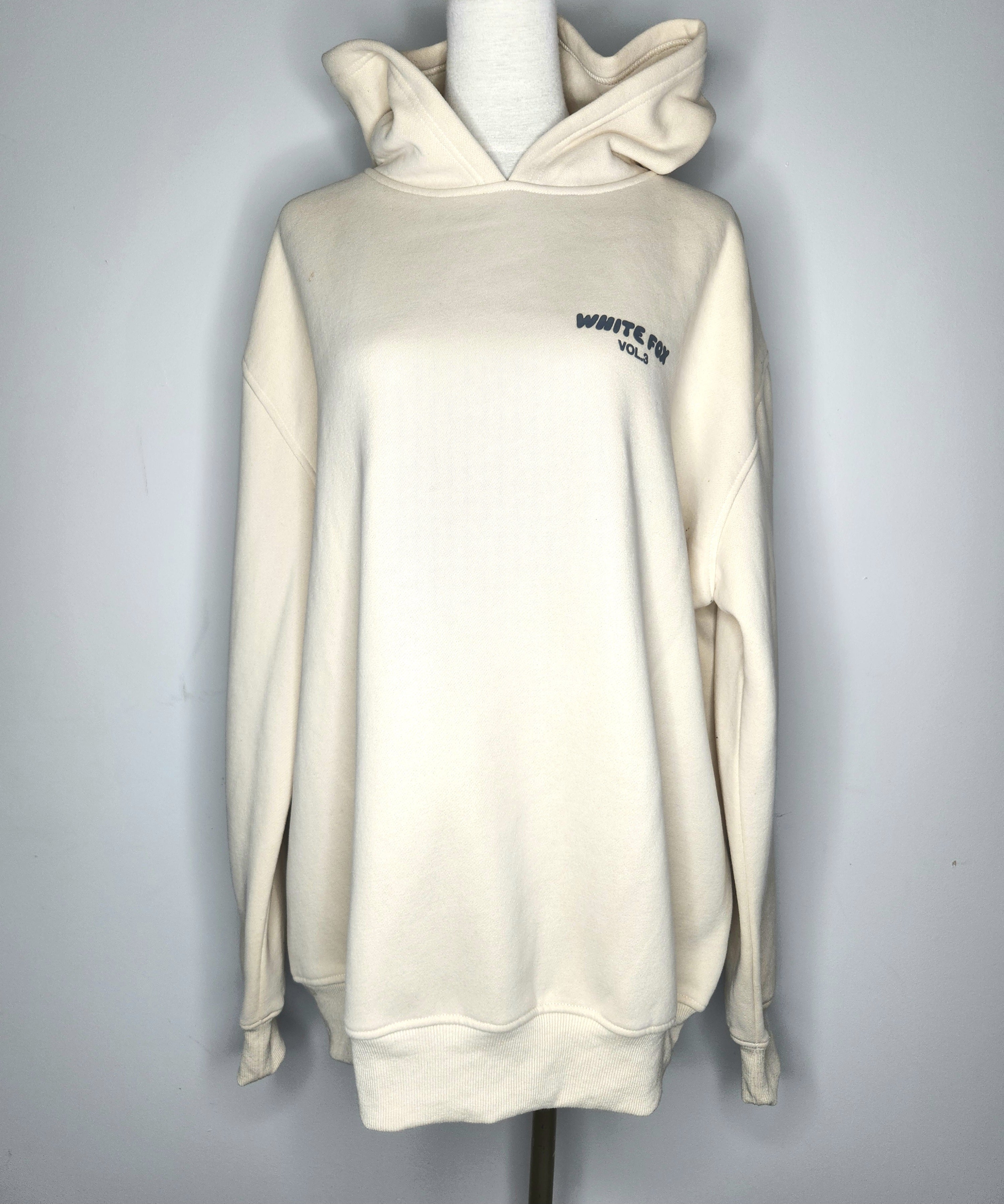 White Fox Fleece Lined Oversized Hooded Sweater (Size 14)