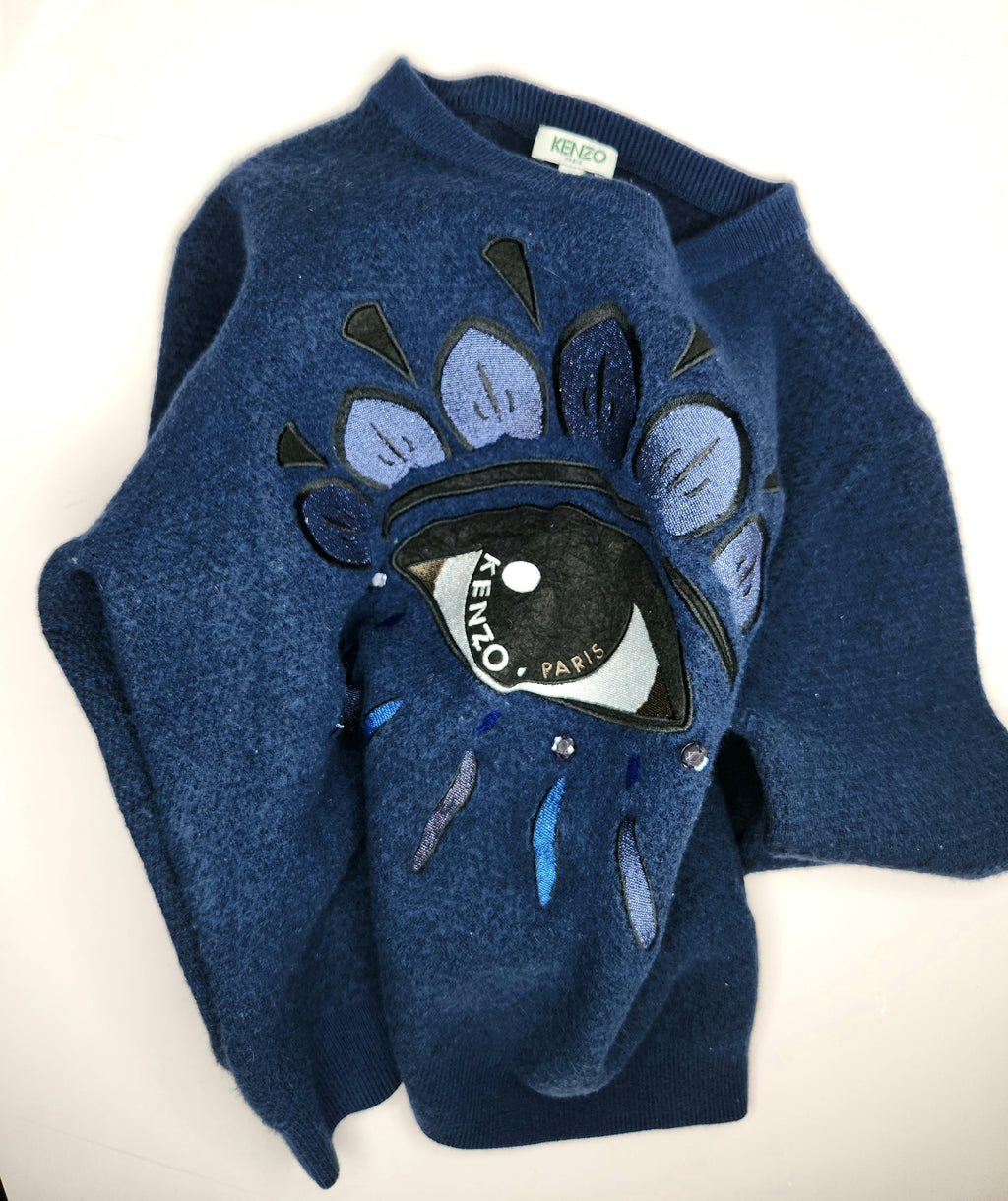 Kenzo Paris Wool Blend Designer Embroidered Eye Motif Sweater (Size 12-14 years)