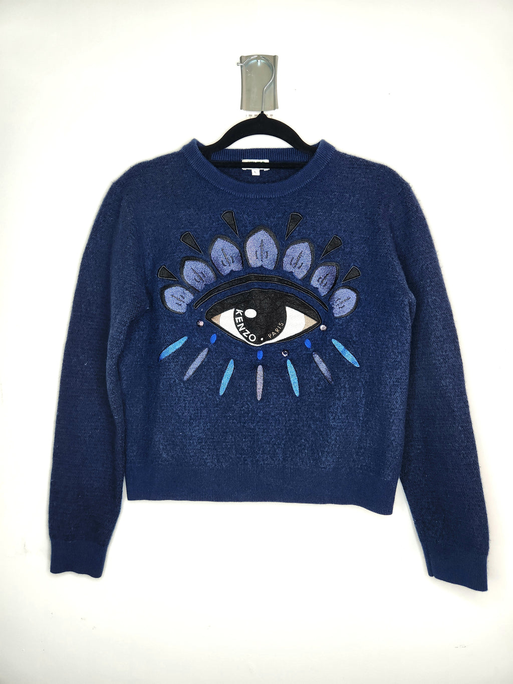 Kenzo Paris Wool Blend Designer Embroidered Eye Motif Sweater (Size 12-14 years)