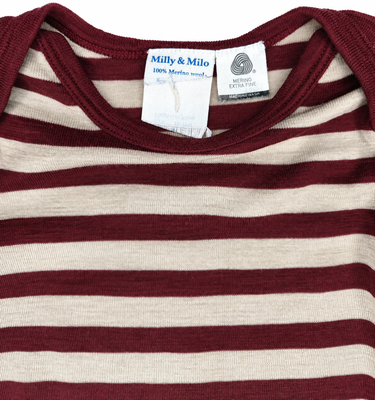 Milly & Milo 100% Merino Wool Long Sleeve Striped Bodysuit (Size 18-24m)