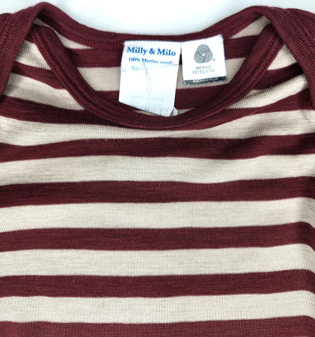 Milly & Milo 100% Merino Wool Long Sleeve Striped Bodysuit (Size 18-24m)
