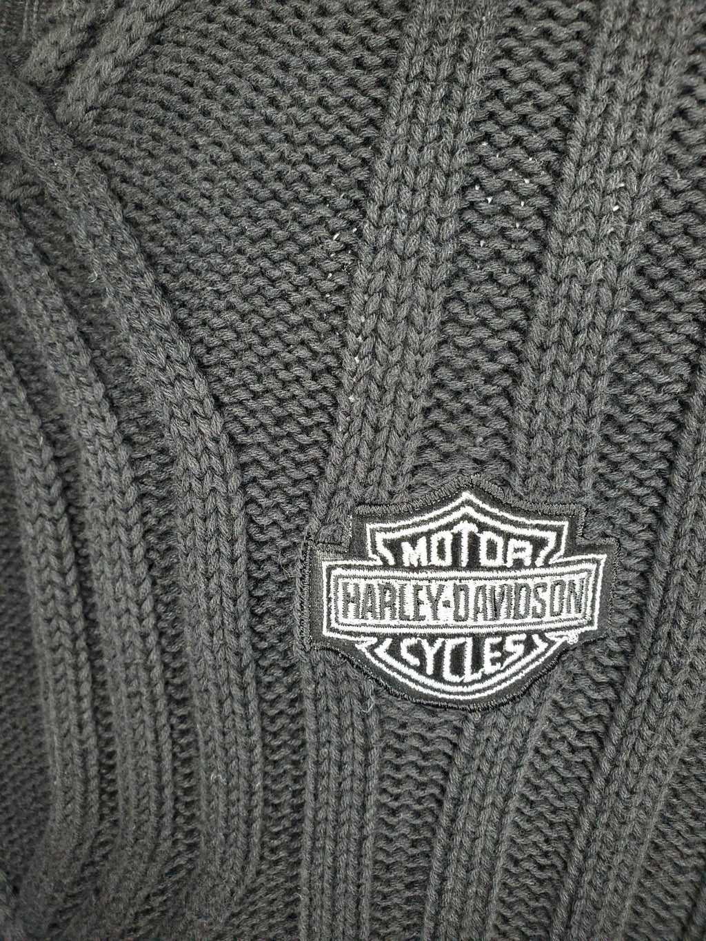 Harley-Davidson Heavyweight Motorcycle Biker Cable Knit Sweater, Embroidered Logo (Size XL)