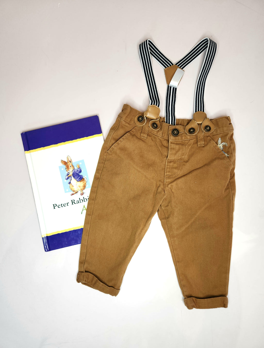 Beatrice Potter Peter Rabbit Suspender Pants + Book Set (Size 3-6m)
